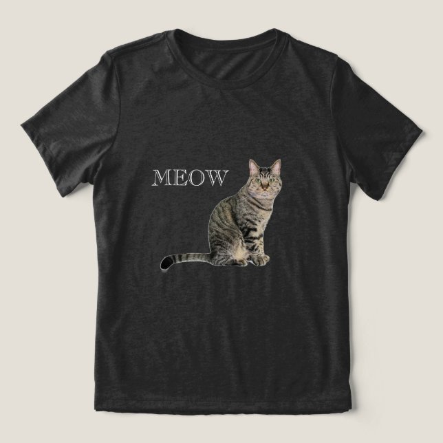 Black and White Meow Cat V-Neck T-Shirt Tri-Blend Shirt (Design Front)