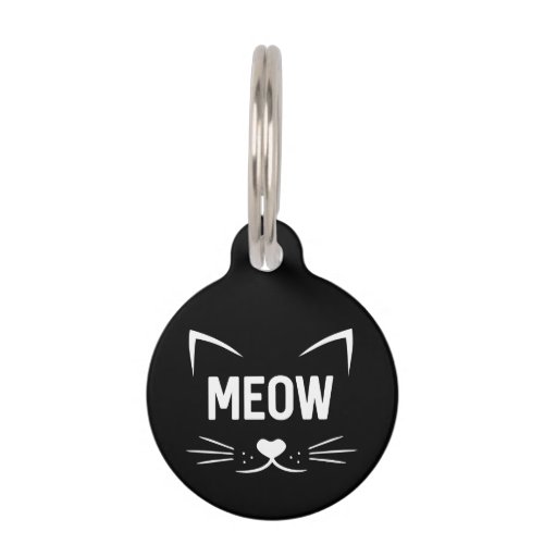 Black and White Meow Personalized Name Cat ID Tag