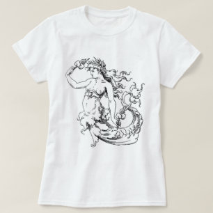 BLACK AND WHITE MERMAID ILLUSTRATION T-Shirt