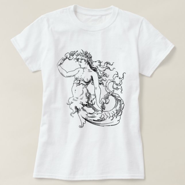 BLACK AND WHITE MERMAID ILLUSTRATION T-Shirt (Design Front)