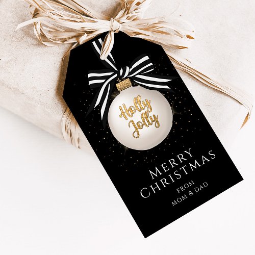 Black And White Merry Christmas Bauble Gift Tags