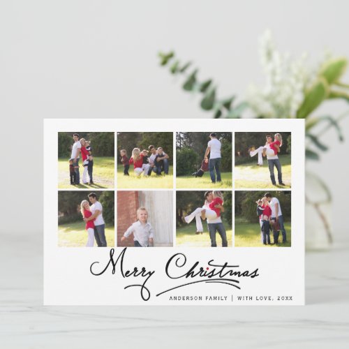 Black and white Merry Christmas calligraphy photo Holiday Card
