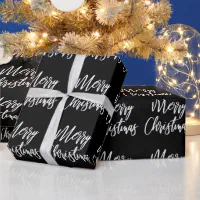 Black and White Merry Christmas Calligraphy Wrapping Paper