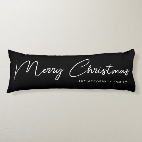 Black And White Merry Christmas Modern Script Body Pillow