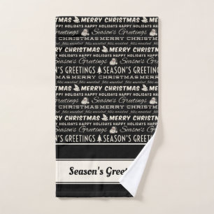 Black and White Merry Christmas Retro Typography Bath Towel Set