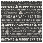 Black and White Merry Christmas Retro Typography Fabric