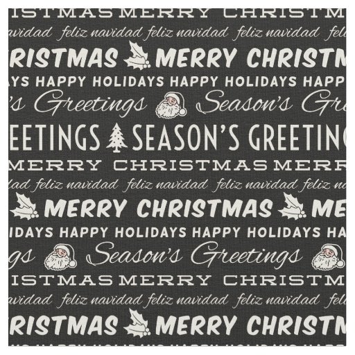 Black and White Merry Christmas Retro Typography Fabric