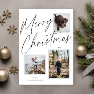 Black and White Merry Christmas Script Photo Holiday Card