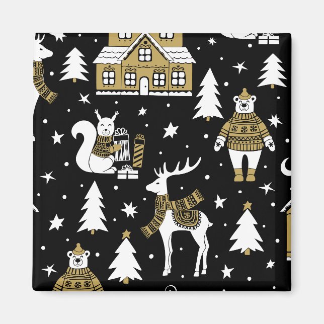 Black and white Merry Christmas Snowflakes set    Magnet (Front)