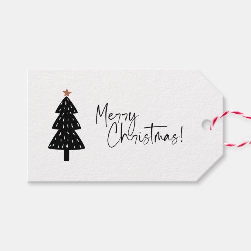 Black and White Merry Christmas Tree  Gift Tags