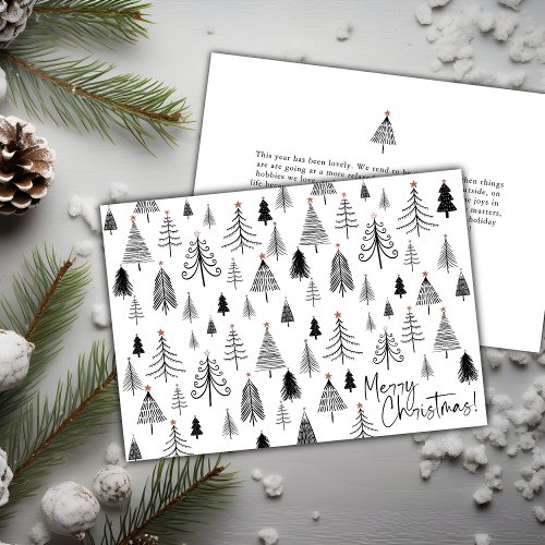 Black and White Merry Christmas Tree  Holiday Card
