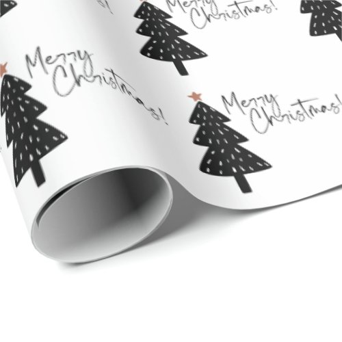 Black and White Merry Christmas Tree Wrapping Pape Wrapping Paper