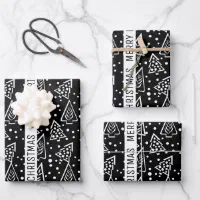 Black and white Merry Christmas Snowflakes set Wrapping Paper