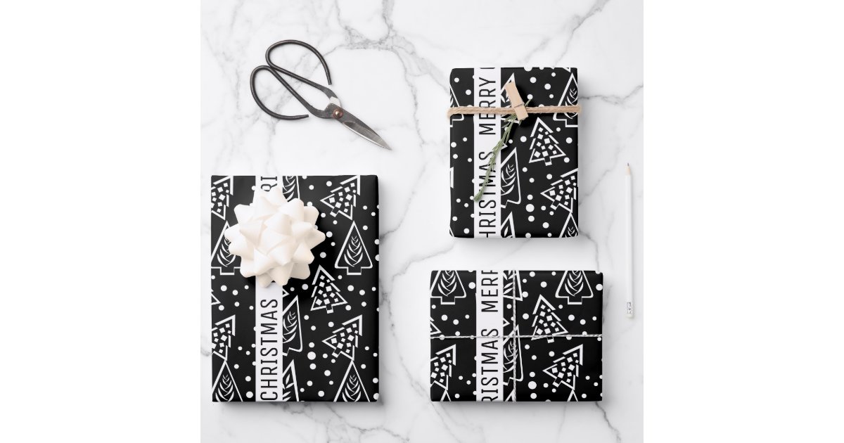 Black and white Merry Christmas Snowflakes set Wrapping Paper Sheets
