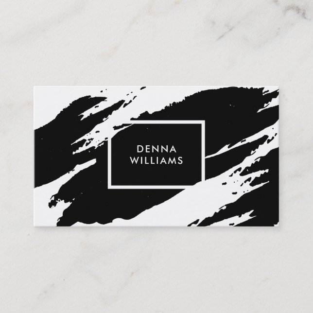 Black and white messy brushstrokes business card (Front)