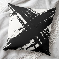 Black and white messy brushstrokes throw pillow