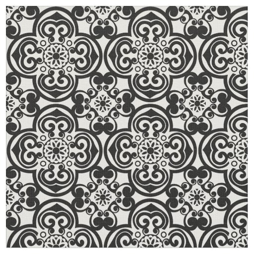 Black And White Mexican Tile Pattern Fabric 