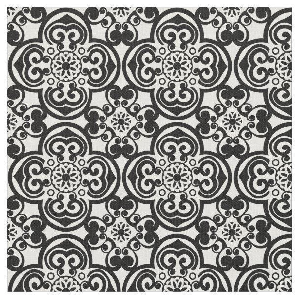 Blue and White Mexican Tile Pattern Fabric