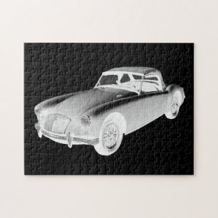 Black and White MG Convertible Sports Car Jigsaw Puzzle