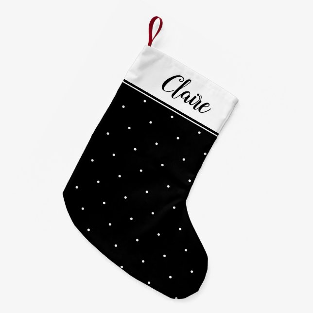 Black and White Micro Polka Dot Small Christmas Stocking (Front (Hanging))