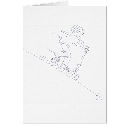 black and white micro scooter microscooter cartoon cards (Front)