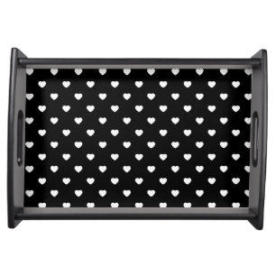 Black and White Mini Hearts Polka Dot Pattern Serving Tray