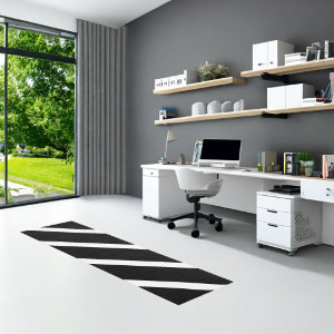 Black and White Minimal Angled Stripes Office Runner