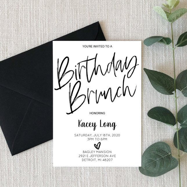Black and White Minimal Birthday Brunch Invitation