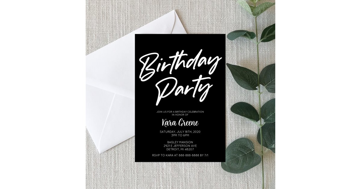 Black and White Minimal Birthday Party Invitation | Zazzle