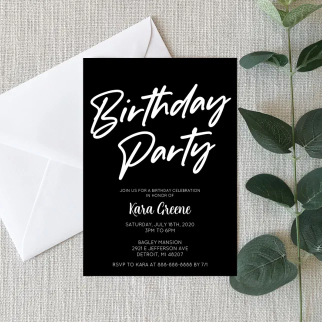 Black and White Minimal Birthday Party Invitation | Zazzle