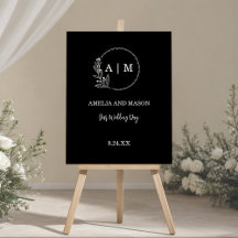 Black and White Minimal Floral Monogram Wedding