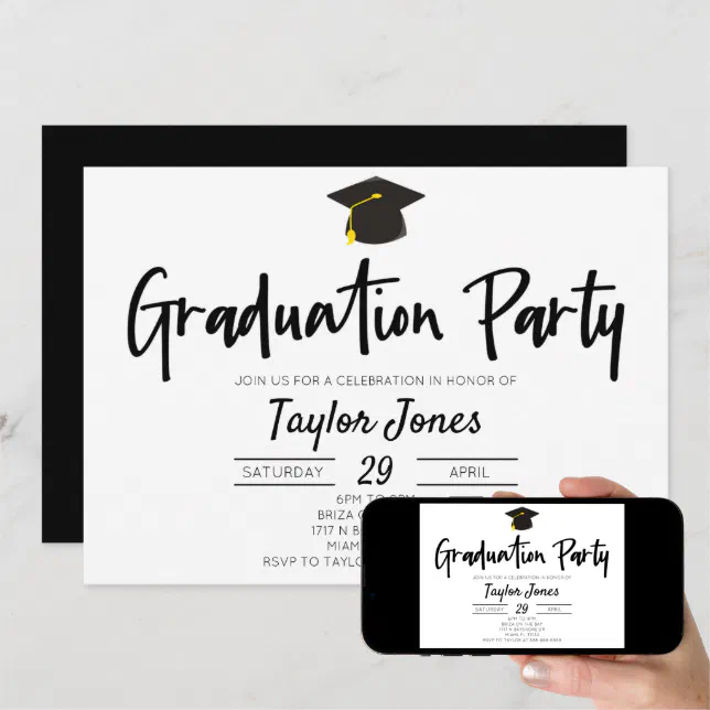 Black and White Minimal Graduation Party Invitation | Zazzle