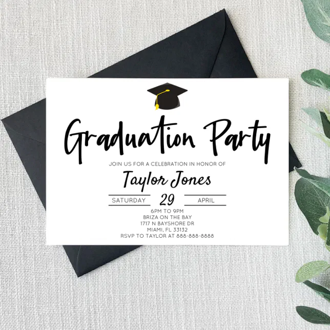 Black and White Minimal Graduation Party Invitation | Zazzle