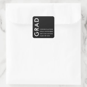 Black and White Minimal Modern Bold Grad Party Square Sticker