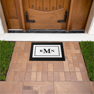 Black and White Minimal Modern Monogrammed Doormat