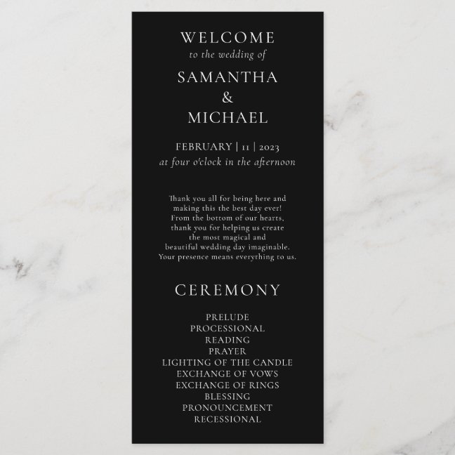 Black and white minimal modern program wedding