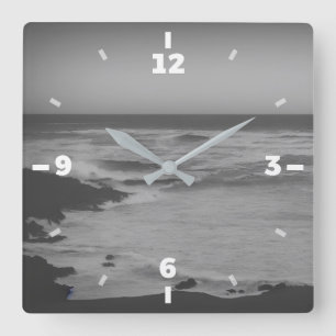 Black and white Minimal monochrome seashore Square Wall Clock