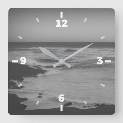 Black and white Minimal monochrome seashore  Square Wall Clock