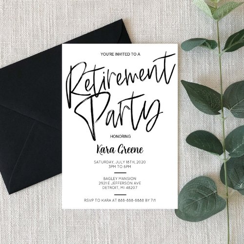 Black and White Minimal Retirement Party Invitation