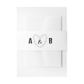 Black and white minimal script wedding invitation belly band