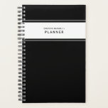 Black and White Minimal Simple Planner<br><div class="desc">Simple and minimal in its aesthetic,  this black personalized planner feels clean and organized with its pared down graphics in fresh black and white. Customized text lets you control the label,  add a year,  a name,  a school subject and even contact information if your notebook is lost.</div>