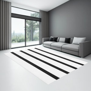Black and White Minimal Stripes Office Rug