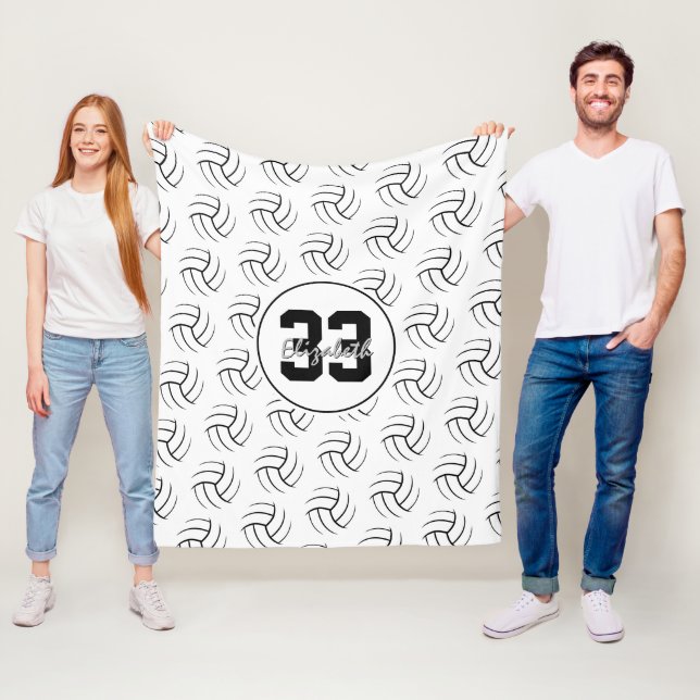 black and white minimal volleyballs pattern fleece blanket (In Situ)
