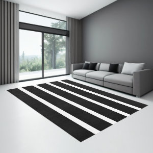 Black and White Minimal Wide Stripes Office Rug