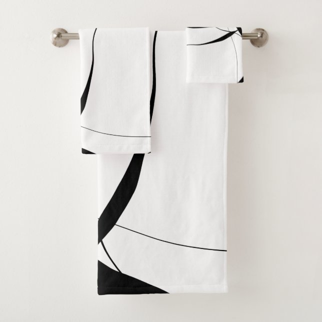 Black and White Minimalist Abstract Art Bath Towel Set (Insitu)