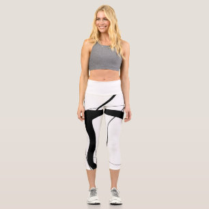 Black and White Minimalist Abstract Art Capri Leggings