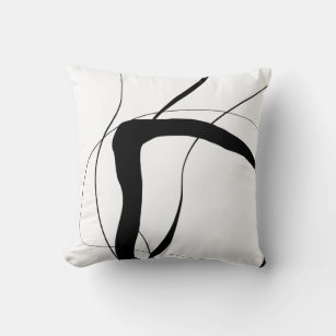 Black and White Minimalist Abstract Line Art Throw Pillow