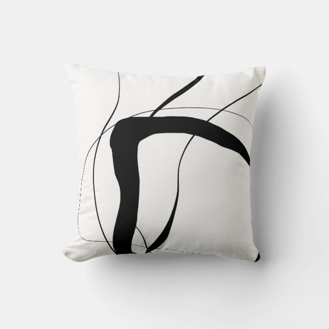 Black and White Minimalist Abstract Line Art Throw Pillow (Front)