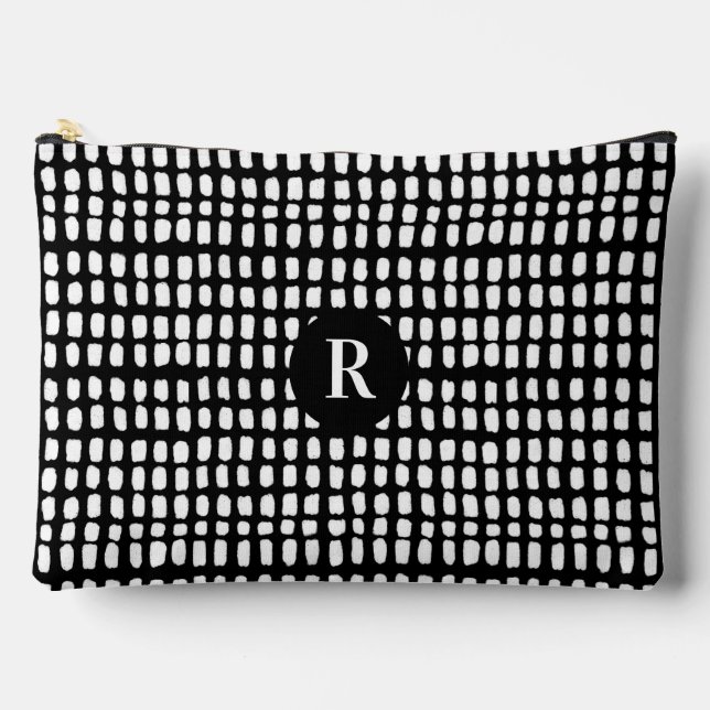 Black and White Minimalist Abstract Line Pattern Accessory Pouch (Front)