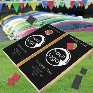 Black and White Minimalist Add Your Logo   Cornhole Set